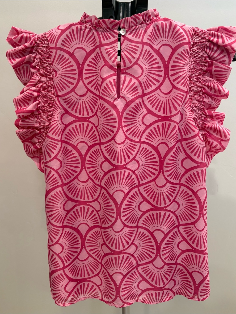 Pink Patterned Ruffle Sleeve Blouse - Picture 2 of 5